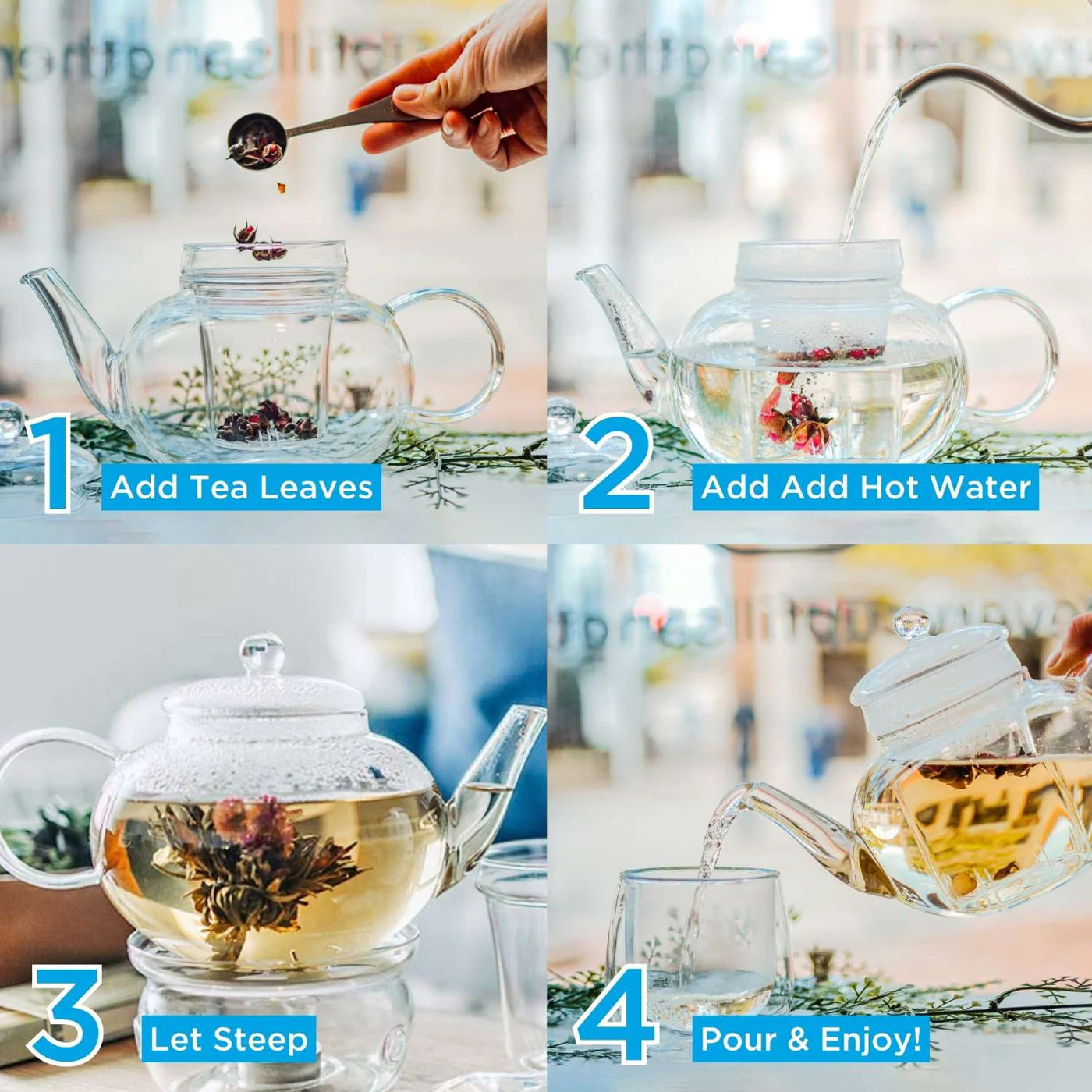 MONACO Glass Teapot, Glass Tea Strainer, Loose Leaf Teapot - 42oz / 1250mL, Clear